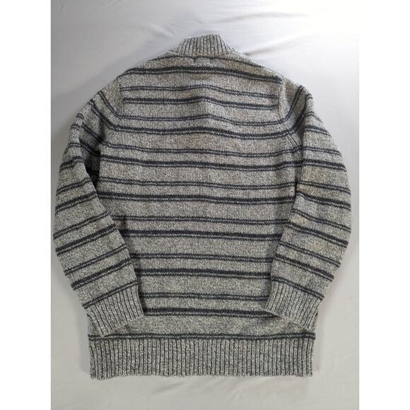 L.L. Bean L Tall Gray Striped 100% Lambswool Sweater Knit Pullover Mens Warm - Picture 9 of 11